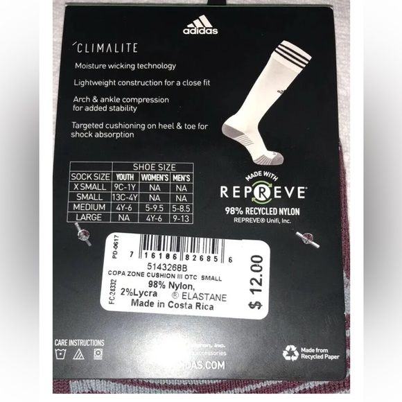 Adidas Soccer CopaZone  OTC Socks 1 Pair Youth 13C-4Y Maroon White Logo Climalit - Picture 5 of 8